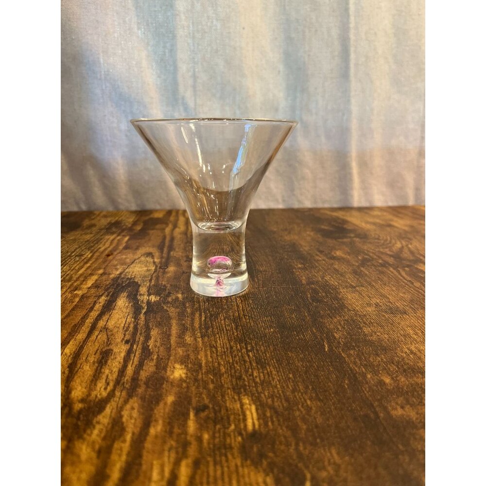 Hand Blown Glass Cordial/Martini Glass With Pink Bubble Detail